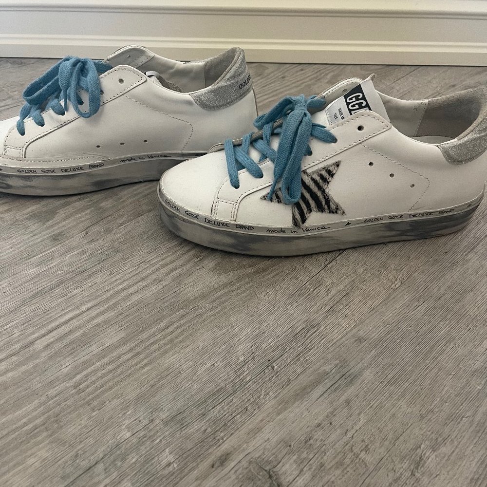 Hi Star sneakers with zebra-print pony skin star and silver glitter heel tab